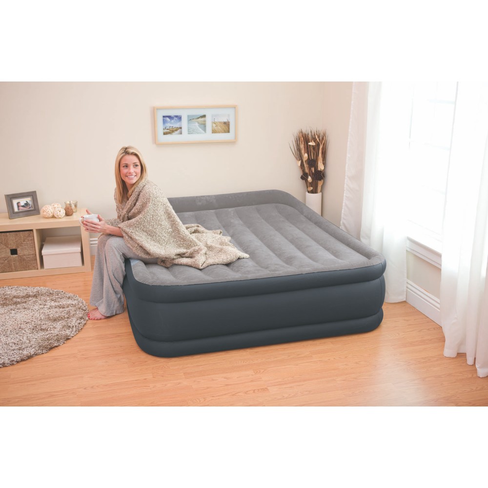 67738 Надувная кровать Deluxe Pillow Rest Raised Bed 152х203х43см с подголовником,  встроенный насос 220V