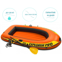 58357 Лодка Explorer Pro 200, 102 х 196 х 33 см, 2 местая, вёсла, насос, от 6 лет, до 120 кг